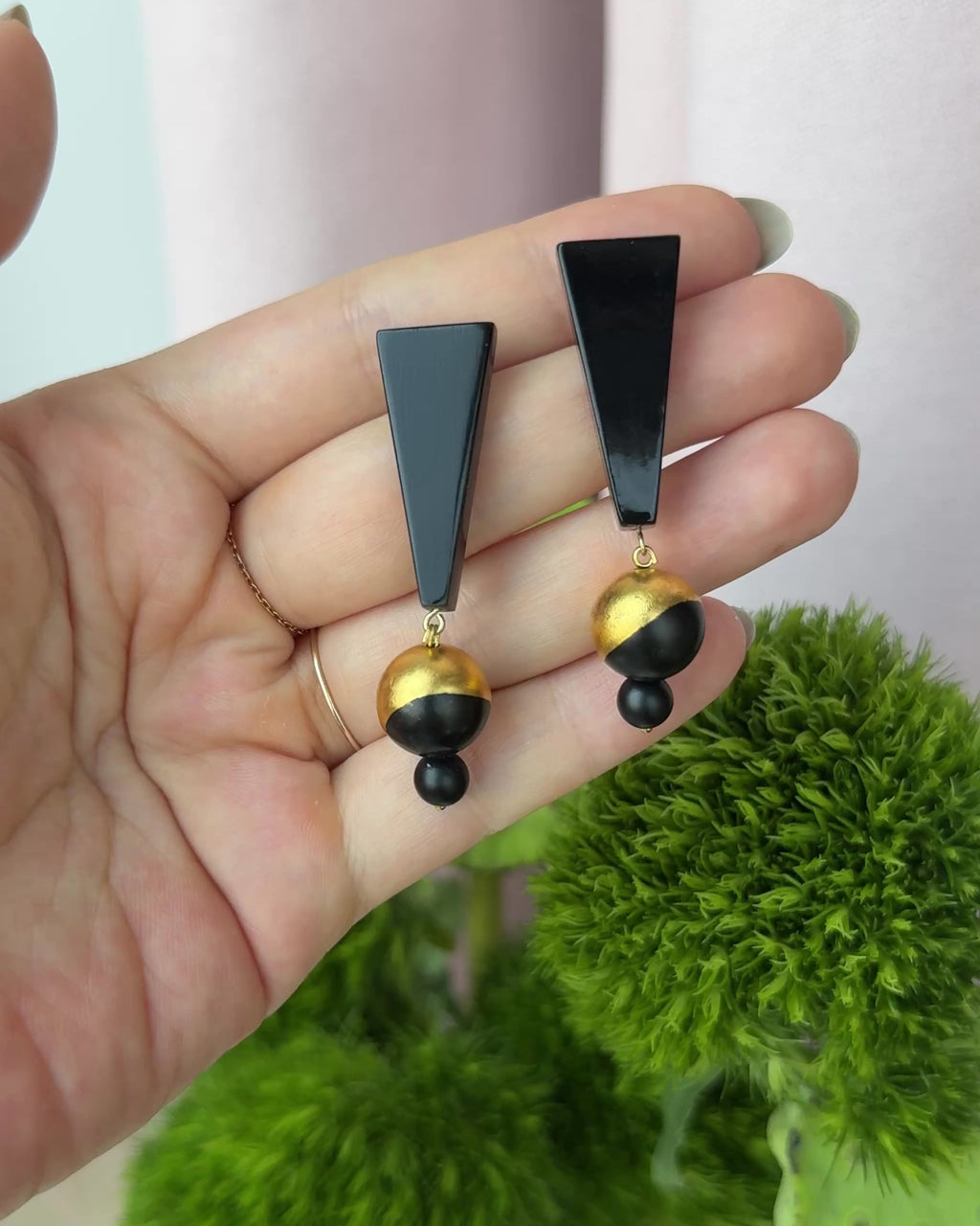 Black Mountain Lacquer Quasi-Maki-e Earrings