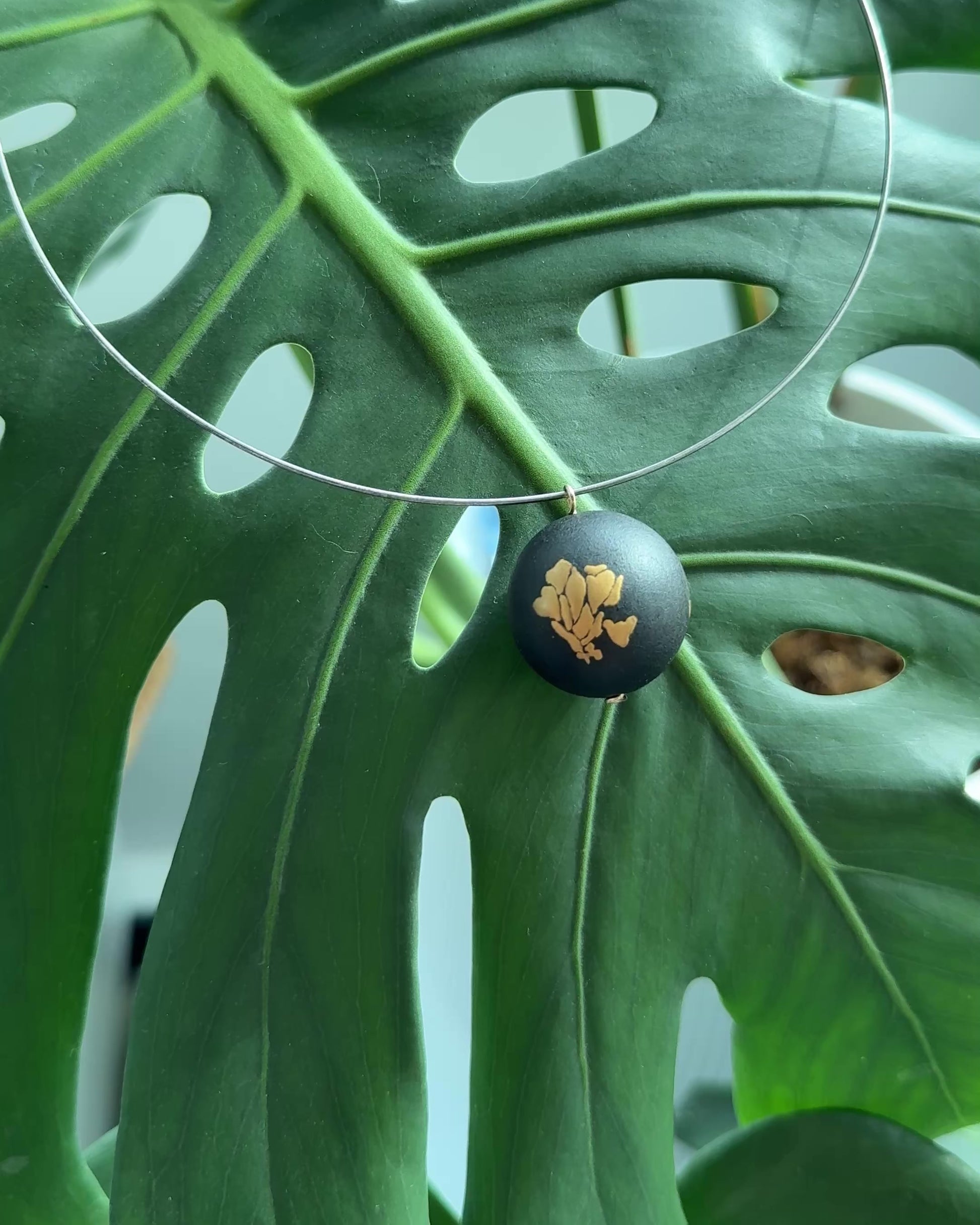 Bloom and Fade Magnolia Lacquer Quasi-Maki-e Necklace