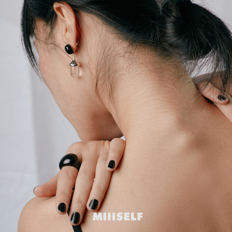MIIISELF Rain Drop Onyx & Crystal Earrings from the Nature Force · Droplet series with minimalist flowing design.”