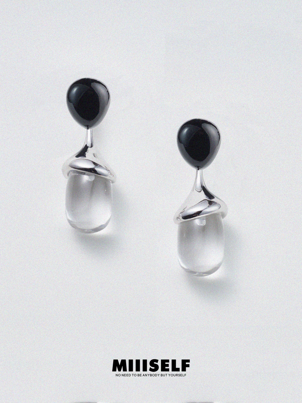 Rain Drop Onyx & Crystal Earrings — IIISELF silver earrings featuring black onyx and natural rock crystal inspired by the