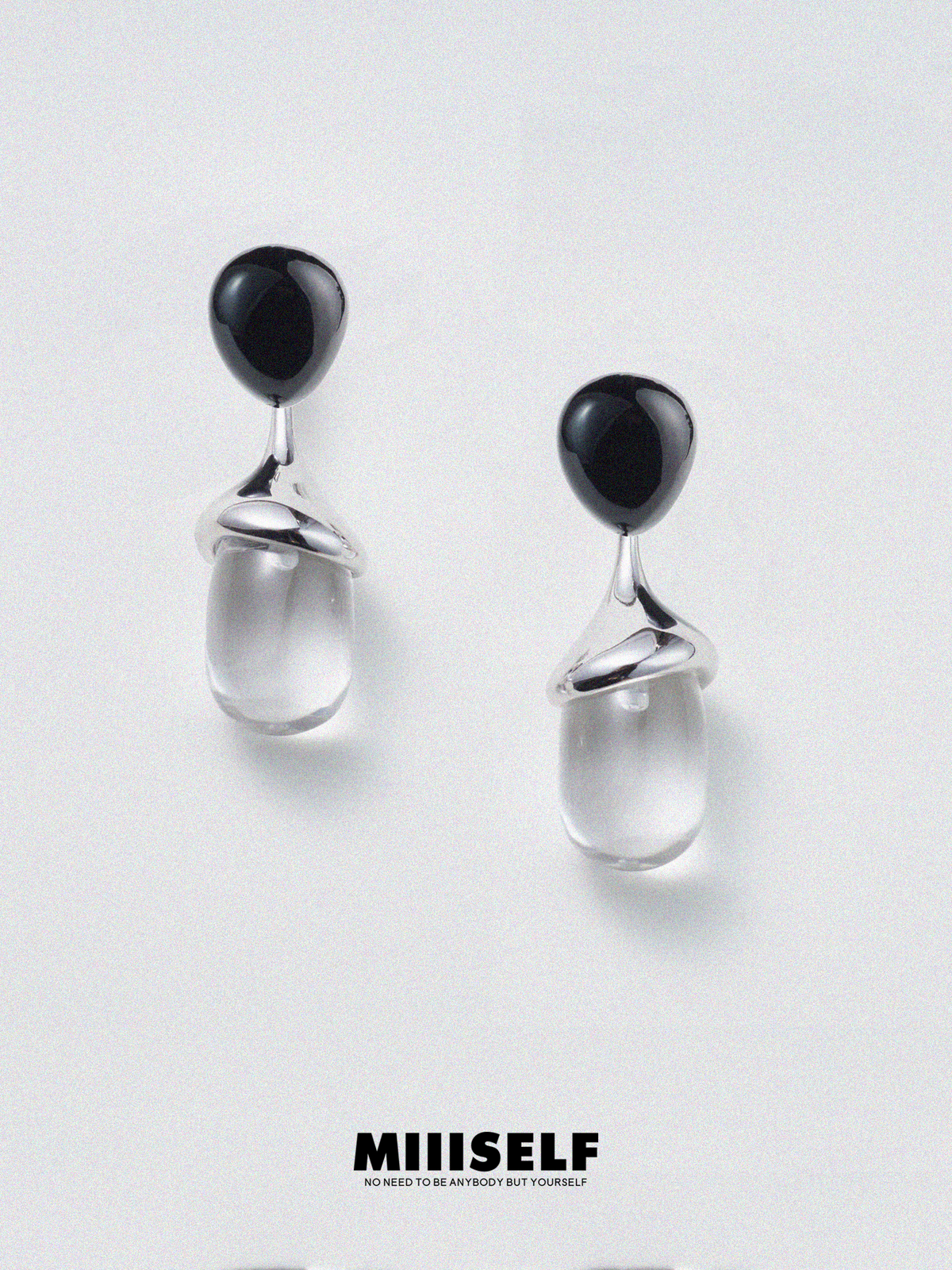 Rain Drop Onyx & Crystal Earrings — IIISELF silver earrings featuring black onyx and natural rock crystal inspired by the