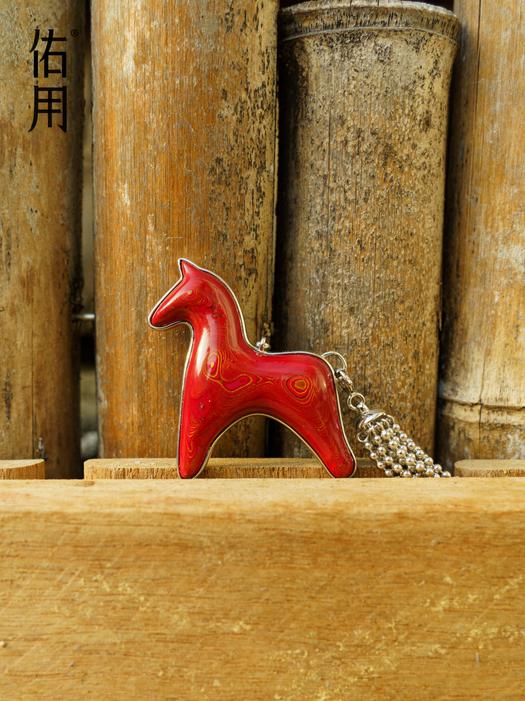 Red Lacquer Horse Charm Necklace with Detachable Tassel by Aesth & Util, product view 3