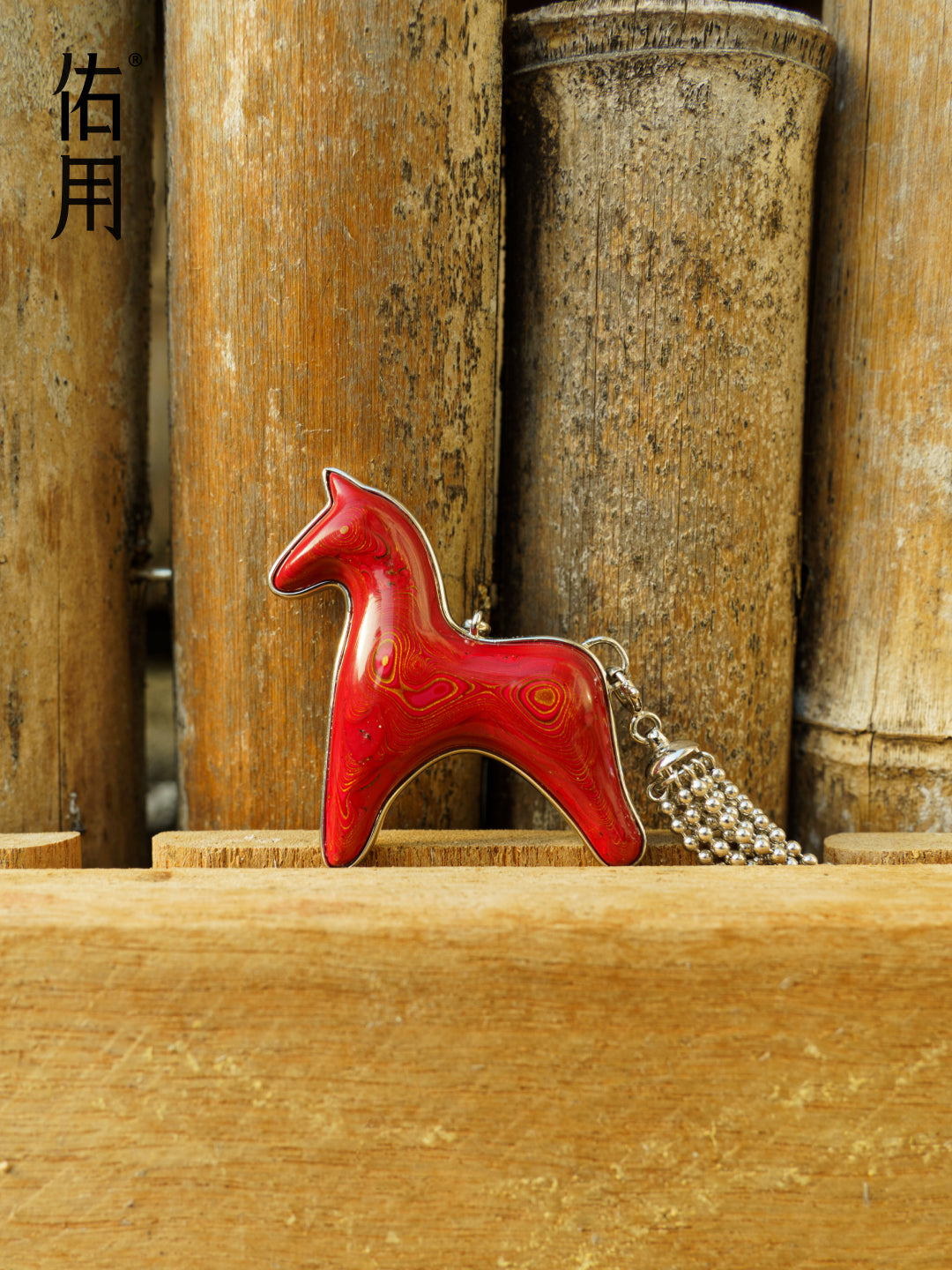 Red Lacquer Horse Charm Necklace with Detachable Tassel by Aesth & Util, product view 3