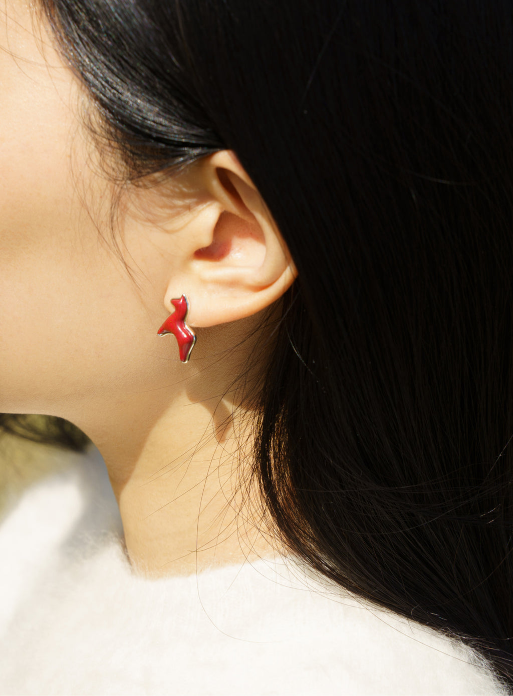 Red Lacquer Horse Studs Earrings by Aesth & Util, product view 3