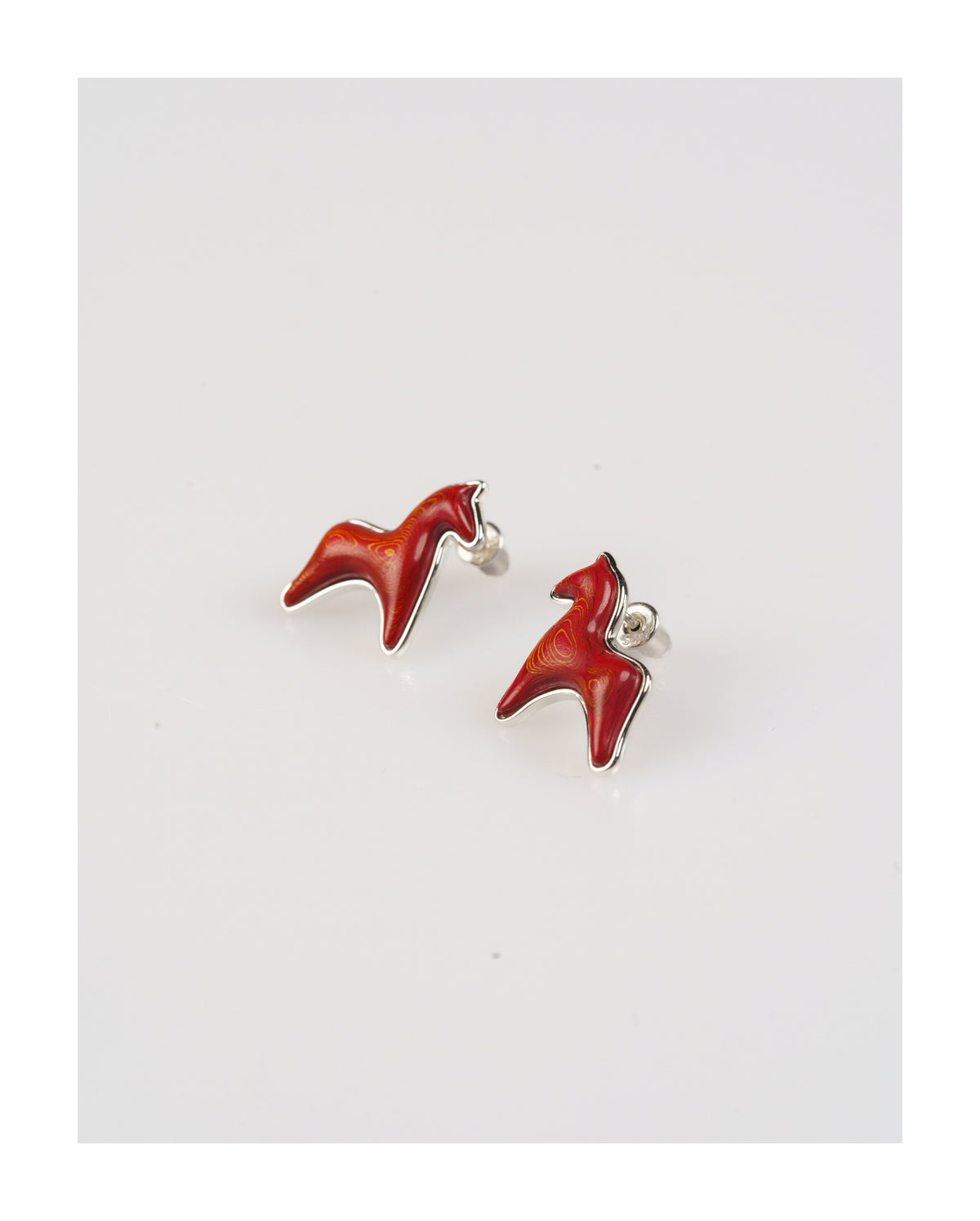 Red Lacquer Horse Studs Earrings by Aesth & Util, product view 4