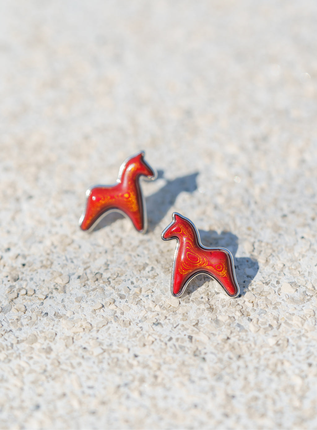 Red Lacquer Horse Studs Earrings by Aesth & Util, product view 5