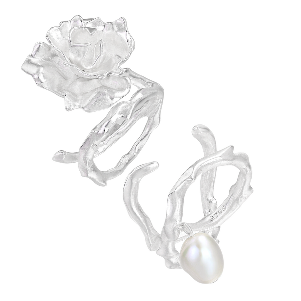 Rose & Baroque Pearl Ring Set by Luna-mi, product view 1