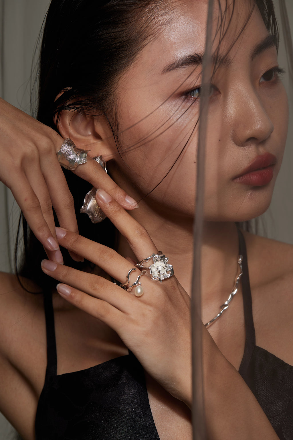 Rose & Baroque Pearl Ring Set by Luna-mi, product view 3
