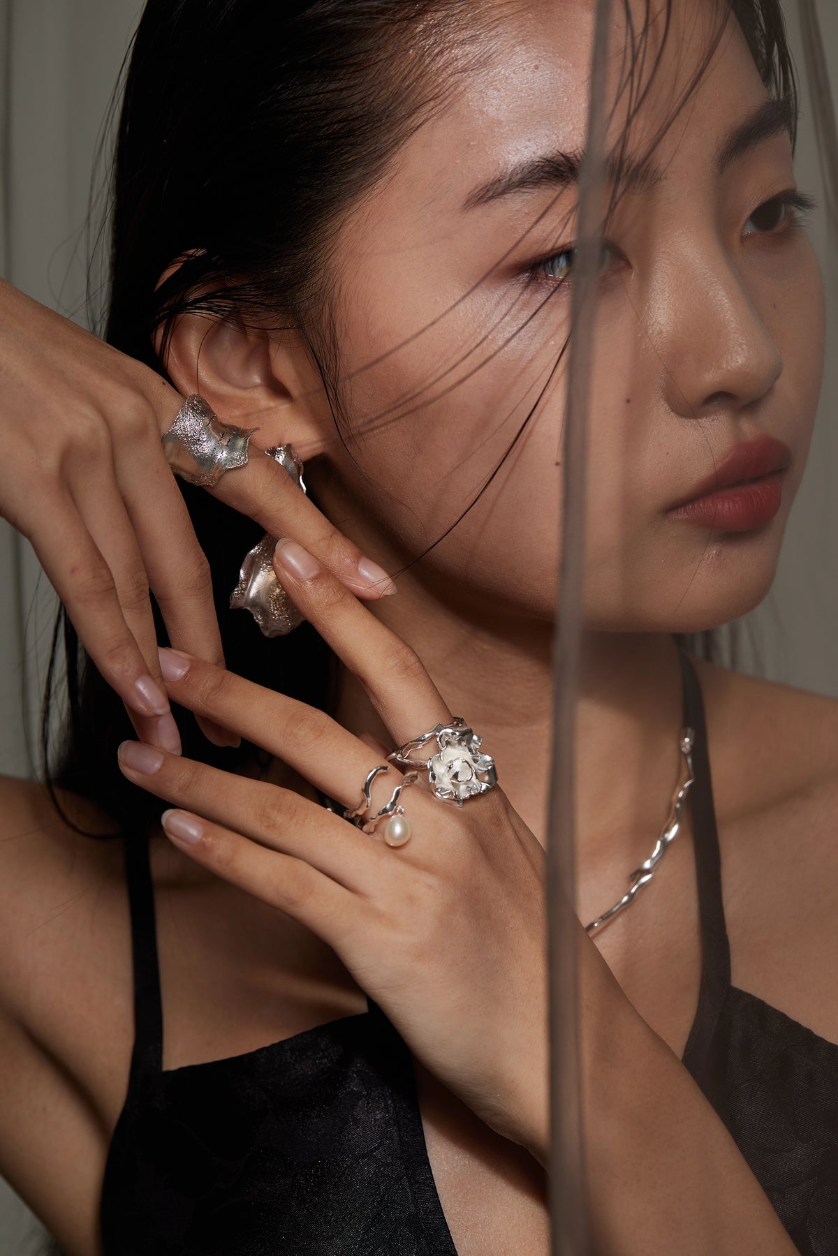 Rose & Baroque Pearl Ring Set by Luna-mi, product view 3