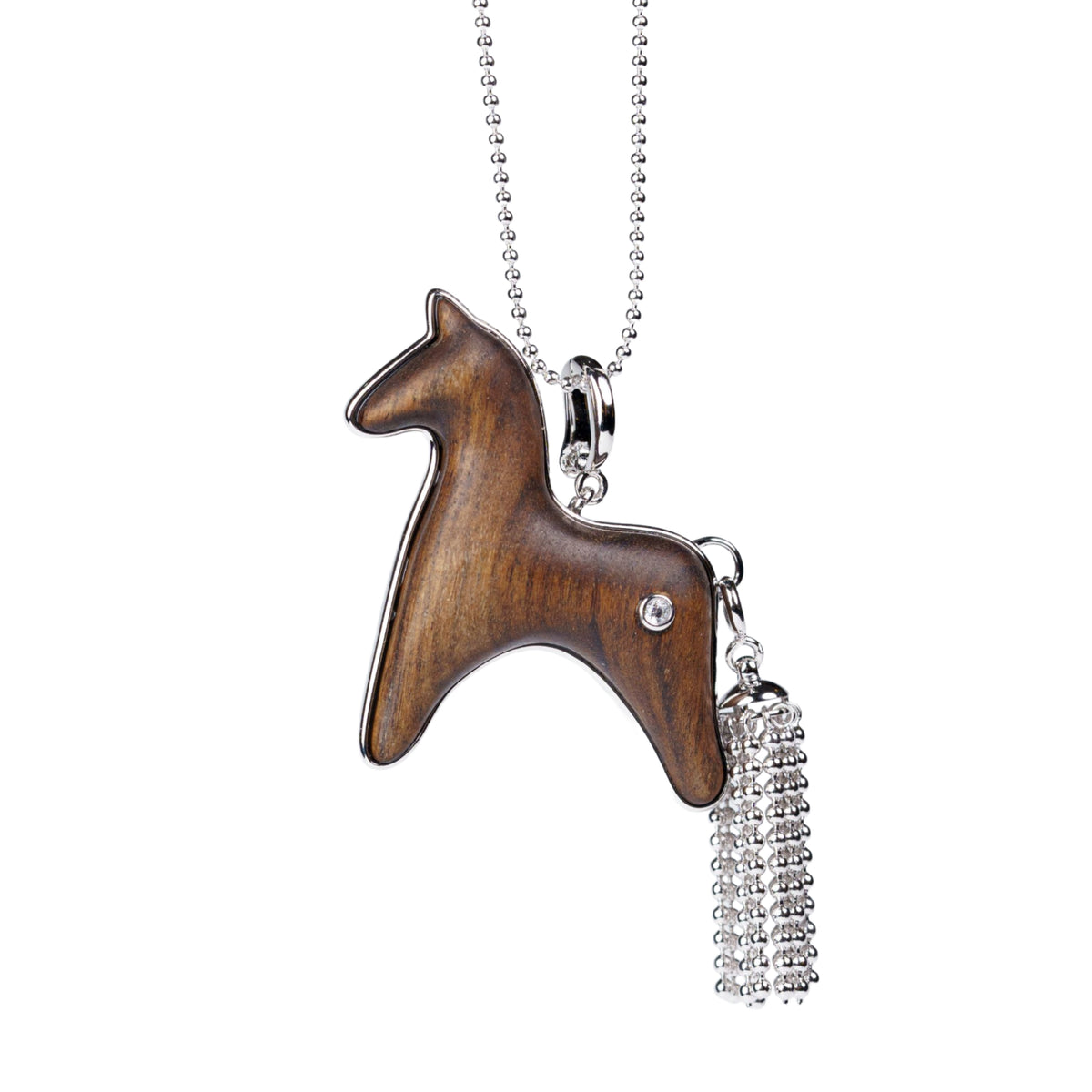 Sandalwood Horse Charm Necklace with Detachable Tassel by Aesth & Util, product view 1