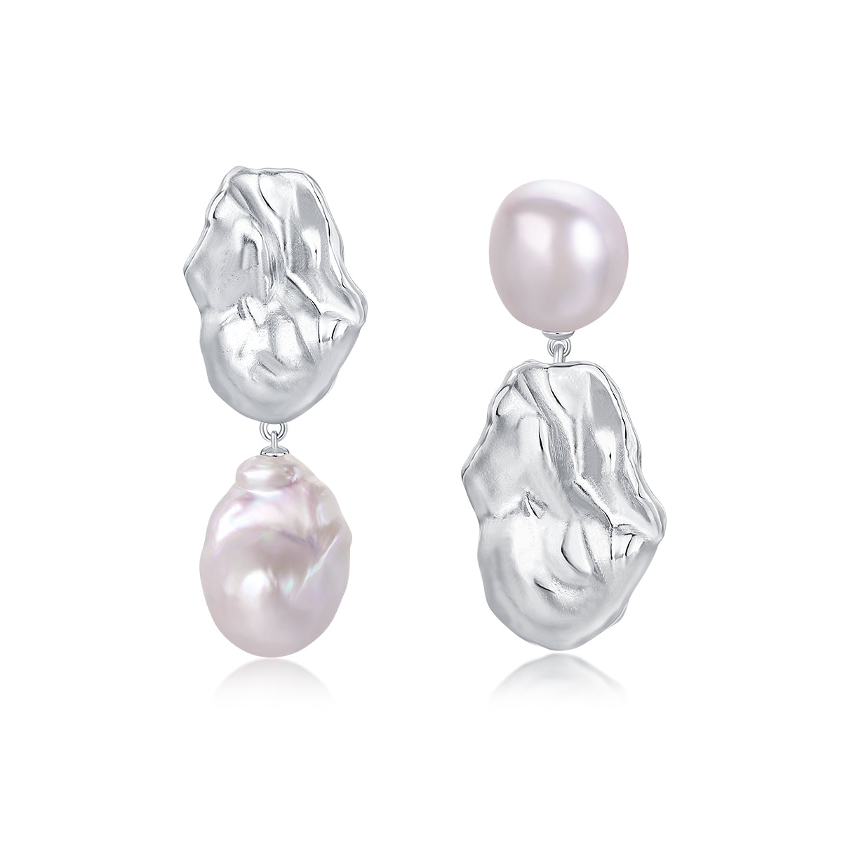 Silver & Baroque Pearl Drop Earrings by Luna-mi, product view 1