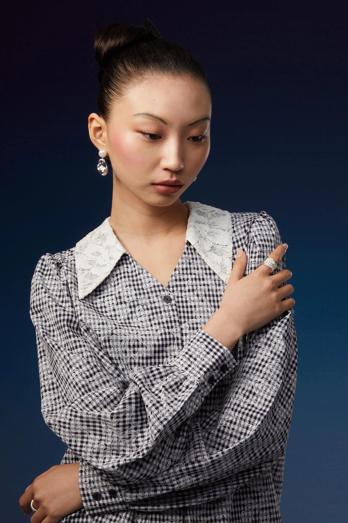 Silver & Baroque Pearl Drop Earrings by Luna-mi, product view 3