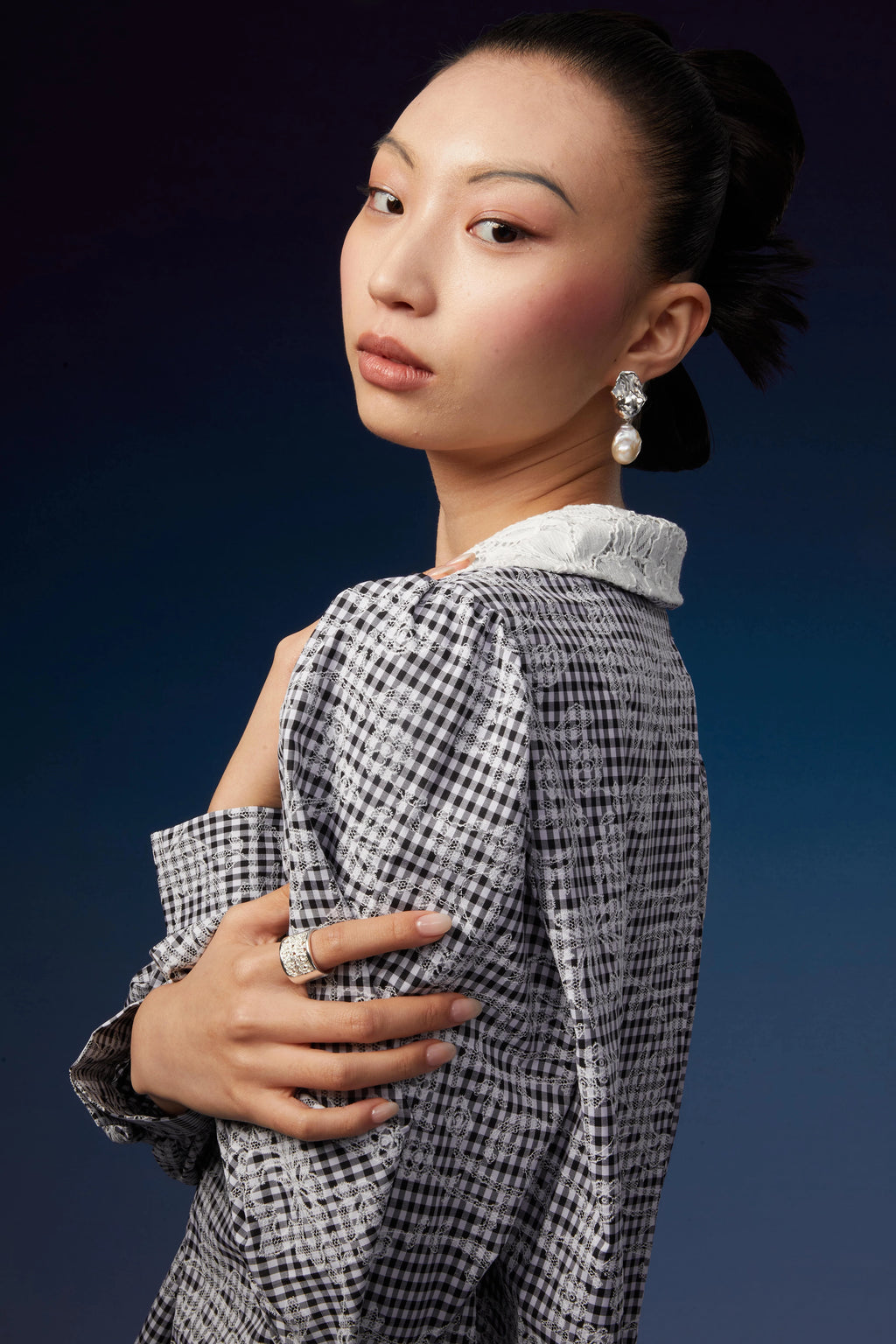 Silver & Baroque Pearl Drop Earrings by Luna-mi, product view 4
