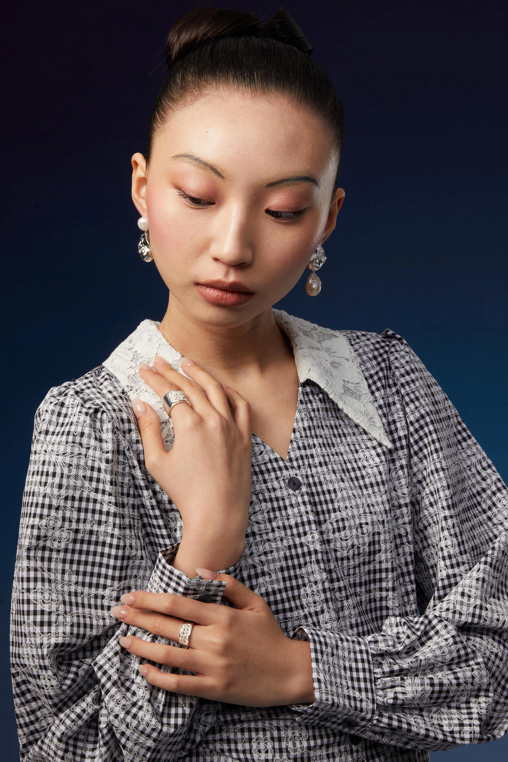 Silver & Baroque Pearl Drop Earrings by Luna-mi, product view 5