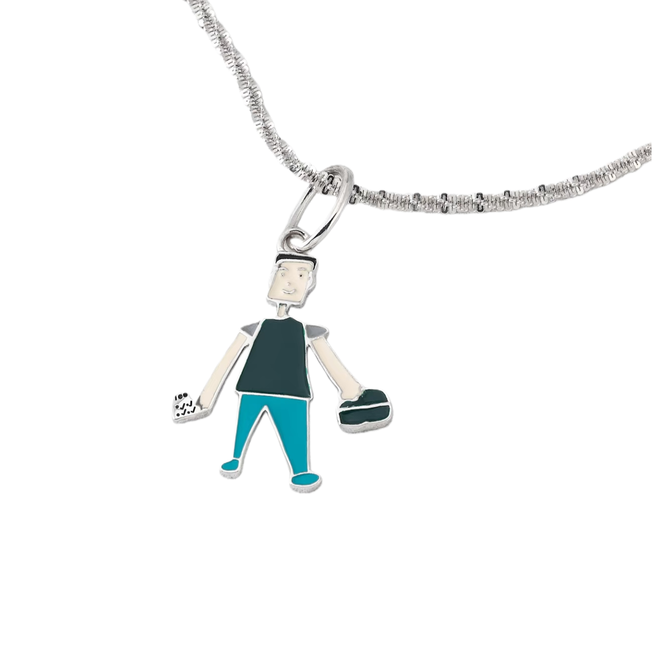 TETEMOM custom dad pendant created from a child’s drawing in 18K gold with hand-applied enamel.