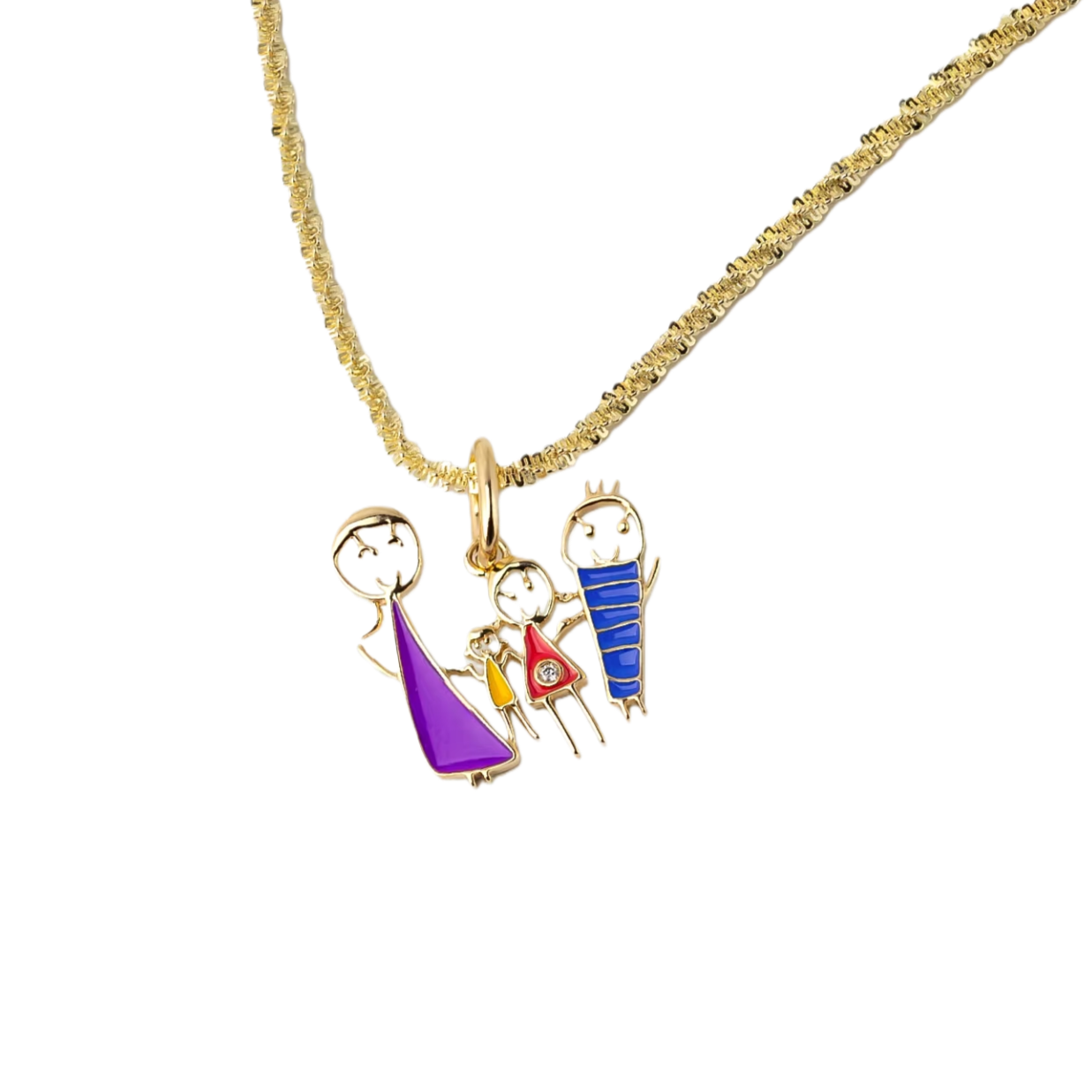 TETEMOM custom family pendant created from a child’s drawing in 18K gold with hand-applied enamel.