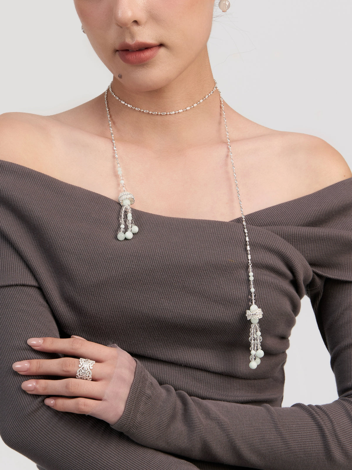 Twining Vines Beaded Long Necklace by Luna-mi, product view 2