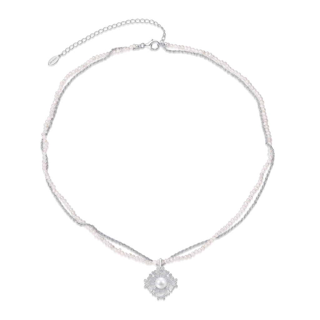 Two-Layer Pearl Rosette Necklace by Luna-mi, product view 1