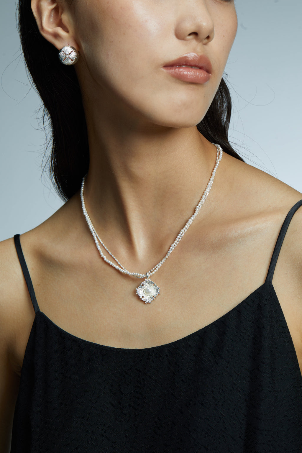 Two-Layer Pearl Rosette Necklace by Luna-mi, product view 2