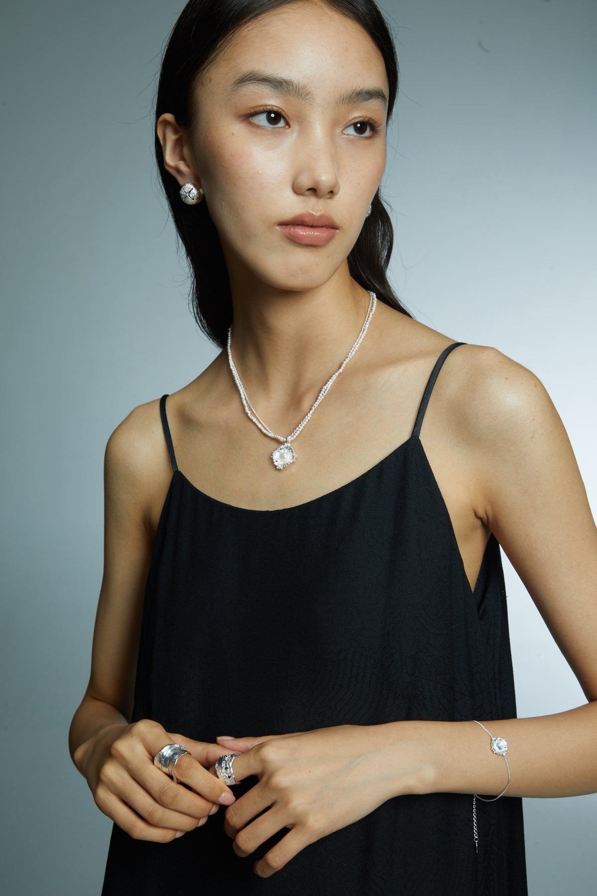 Two-Layer Pearl Rosette Necklace by Luna-mi, product view 3
