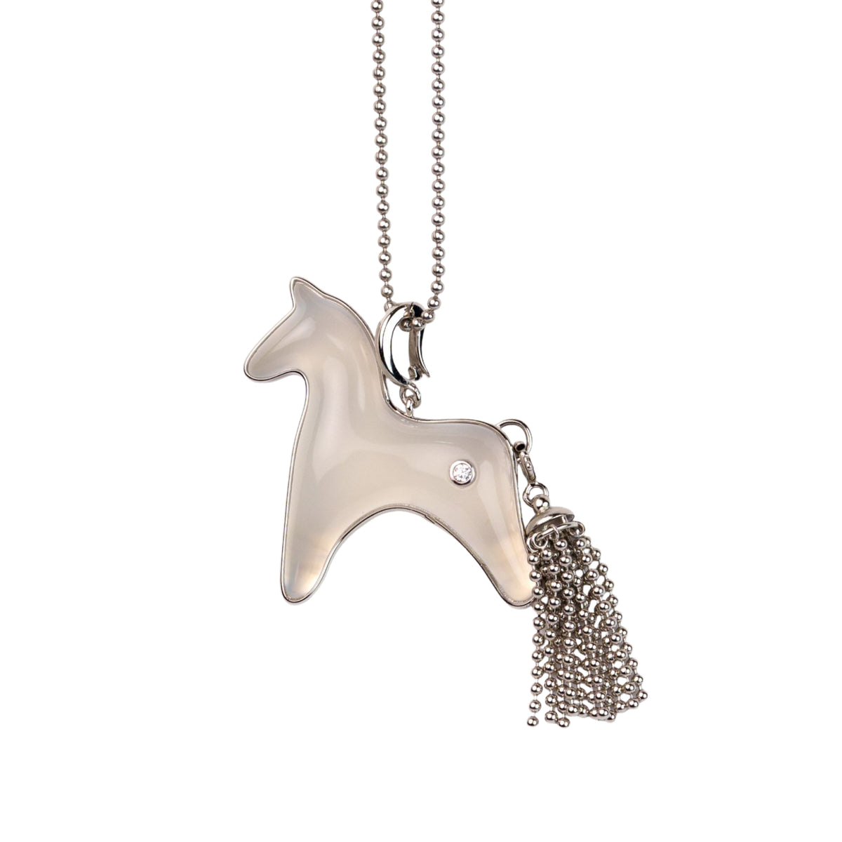 White Chalcedony Horse Charm Necklace with Detachable Tassel by Aesth & Util, product view 1
