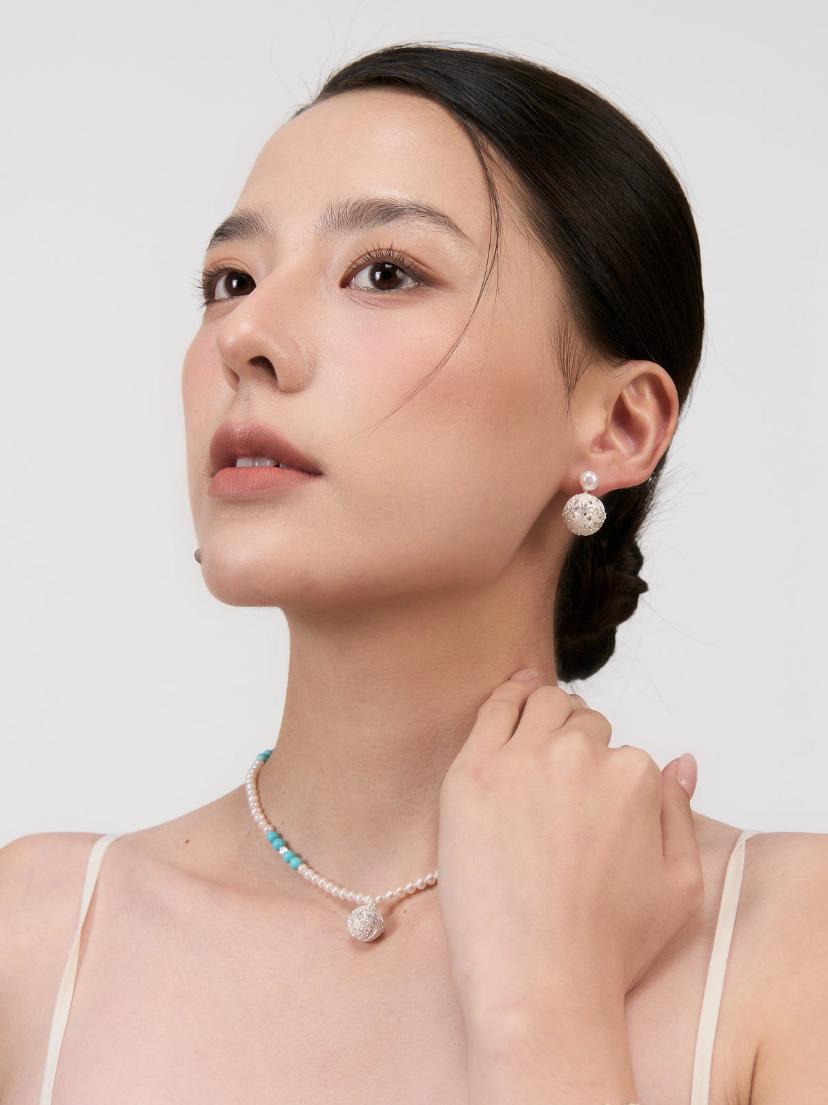 Woven Vines Pearl Drop Earrings by Luna-mi, product view 3